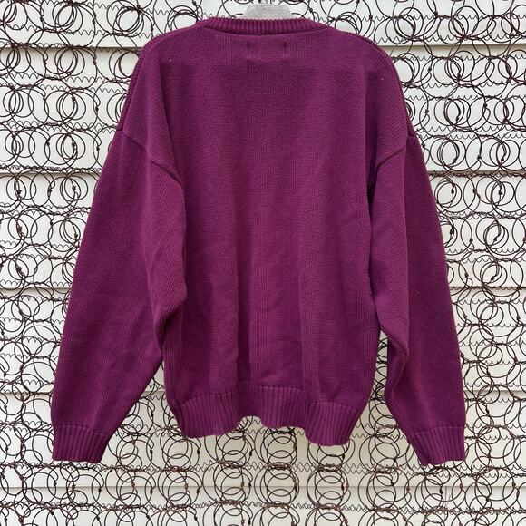 Vintage 90s Eddie Bauer Plum Maroon Cotton Knit Crewneck Sweater XL - Picture 5 of 8